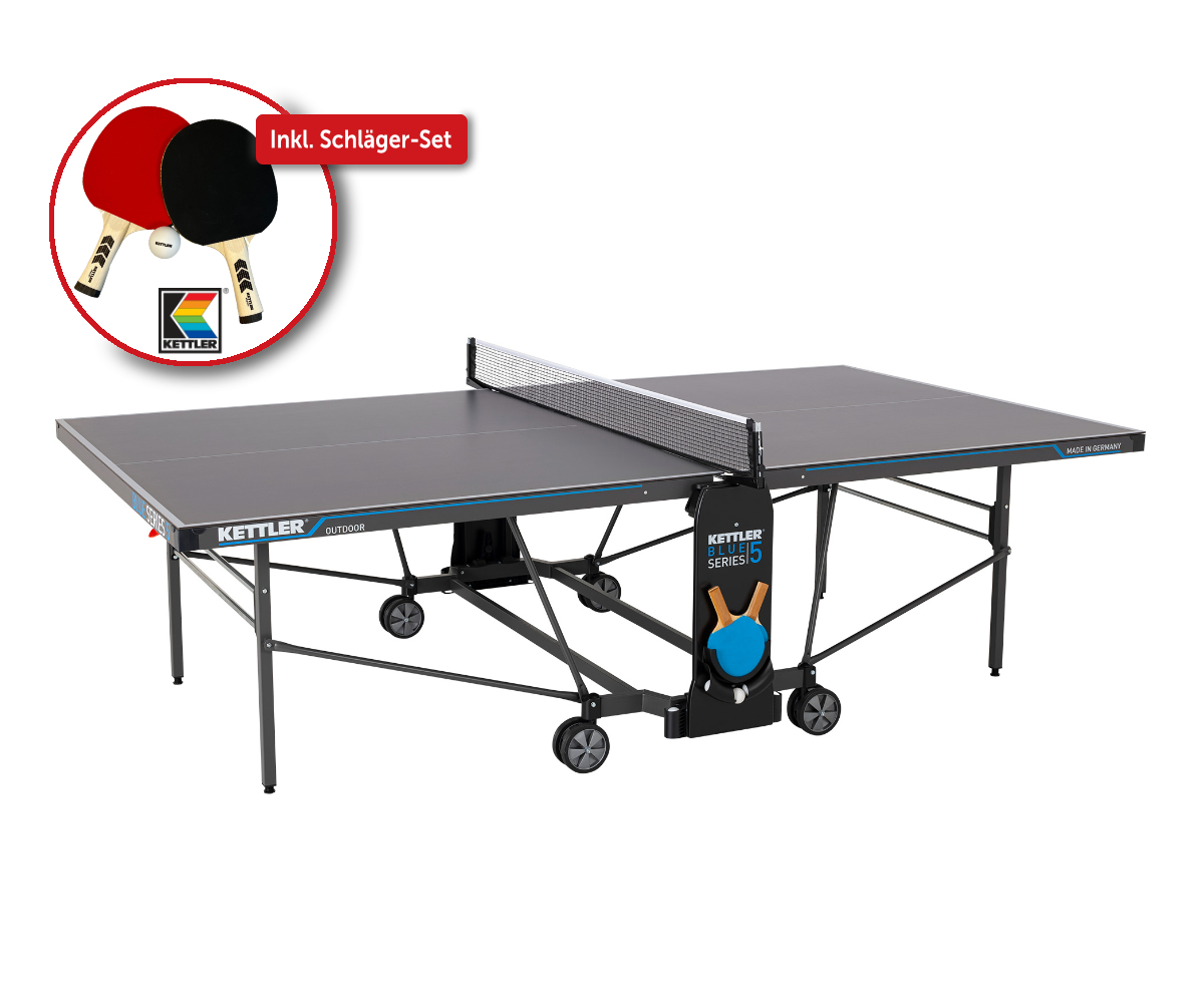 Outdoor-Tischtennisplatte "K5", inkl. Kettler Schläger-Set (2 Schläger & 6 Bälle)