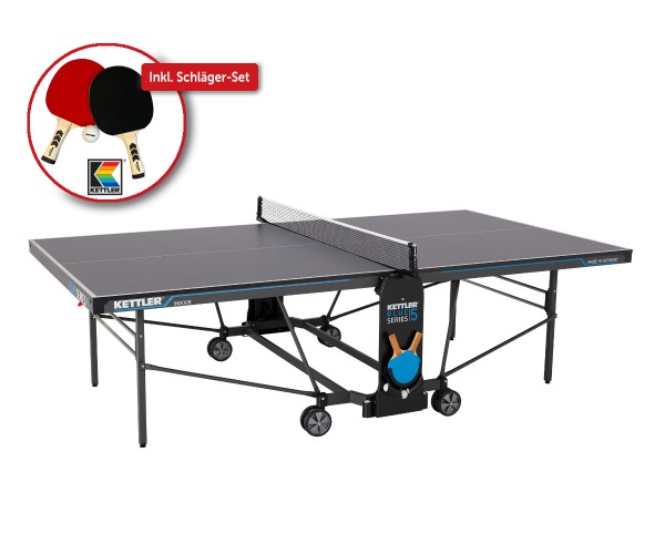 Indoor-Tischtennisplatte "K5", inkl. Kettler Schläger-Set (2 Schläger & 6 Bälle)