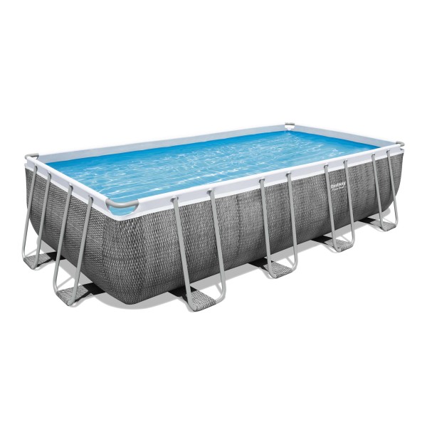 Frame Swimming Pool Set "Power Steel" Komplett-Set, mit Filterpumpe, Rattan-Optik (Schiefergrau), eckig