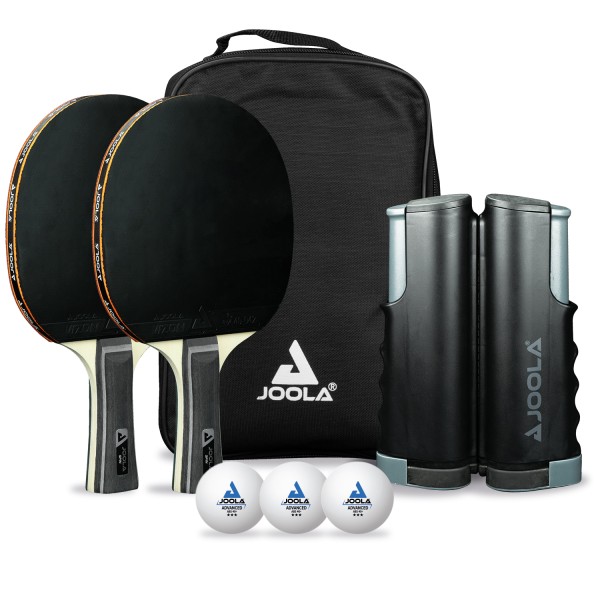 Tischtennis Schlägerset "Rollnet Spin Set" mit Tasche, 2 Schlägern, 3 Bällen und das ausziehbare Netz